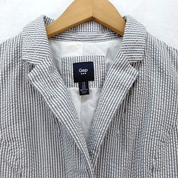 Gap Blazer Women Size 8 Gray White Seersucker Pin Stripe Nautical Preppy Classic - Picture 3 of 13